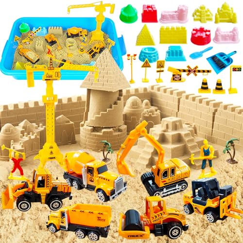 Magic Sand Für Kinder, Baustelle Magicsand Koffer, Kineticsand Set mit 1kg Knetsand, 6 Baustellenfahrzeug, 12 Sandformen, 9 Verkehrsschilder und Zubehör, Kinetic Sand Baustelle für Jungen Mädchen Magic Sand Für Kinder, Baustelle Magicsand Koffer, Kineticsand Set mit 1kg Knetsand, 6 Baustellenfahrzeug, 12 Sandformen, 9 Verkehrsschilder und Zubehör, Kinetic Sand Baustelle für Jungen Mädchen von HahaGo