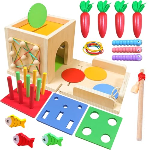 Montessori Spielzeug ab 1 2 3 4 Jahr, 8-in-1 Kinderspielzeug Holzspielzeug ab 1 Jahr angelspiel, Hand Auge Koordination Motorikspielzeug, Sortierspiel Stapelspielzeug für Jungen Mädchen Baby von HahaGo