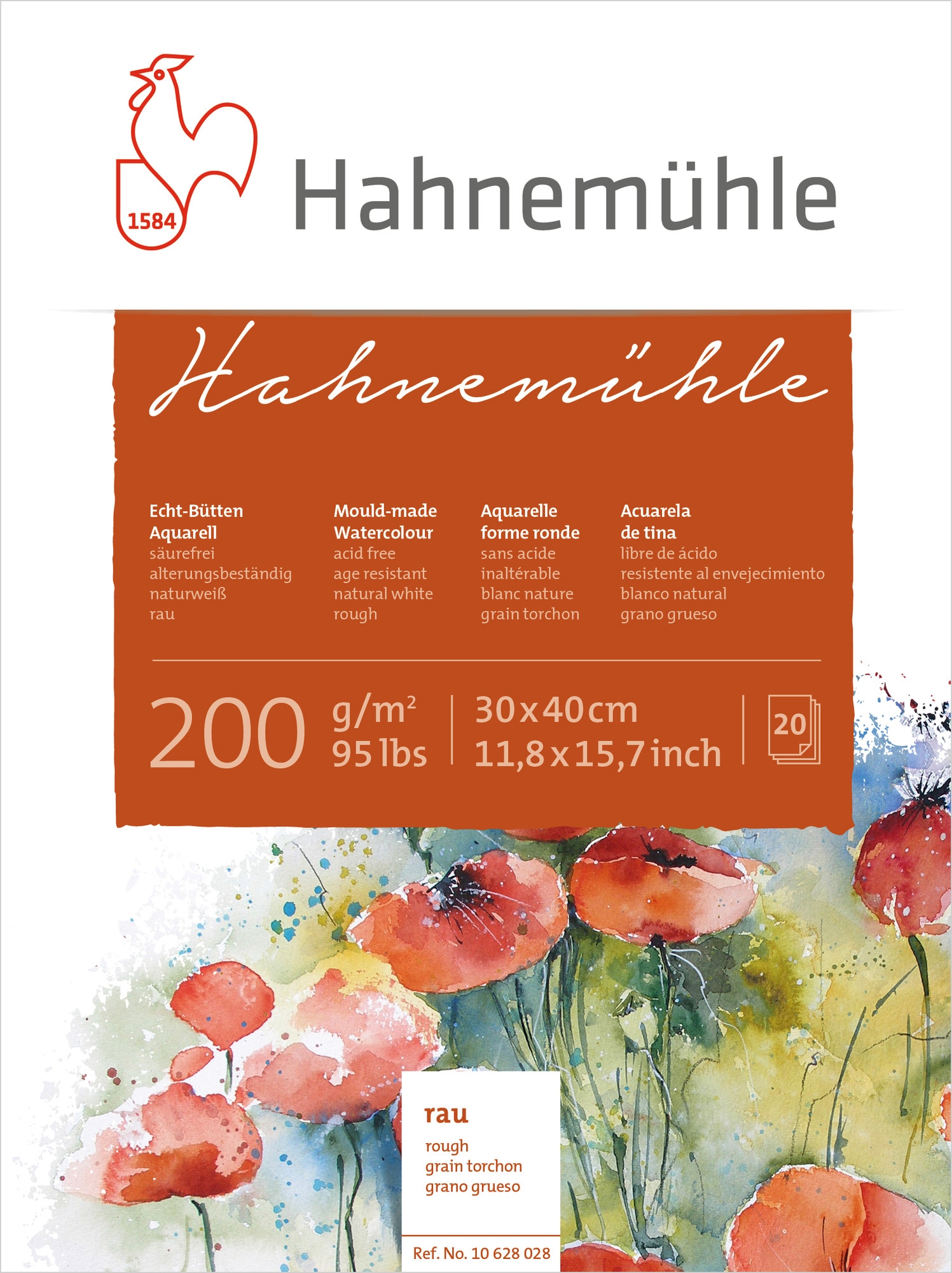 Hahnemühle Echt-Bütten Aquarellblock 200g/m² 30 x 40 cm rau von Hahnemühle