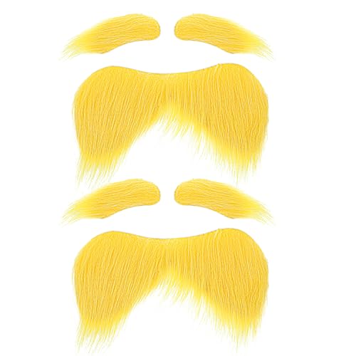 HaiFafafaing 2 Sets Schnurrbart Zum Ankleben Gelber Schnurrbart Vollbaet Künstlicher Bart Augenbrauen Fake Bart Selbstklebend für Mottopart Verkleidung Cosplay Party Weihnachten und Halloween von HaiFafafaing