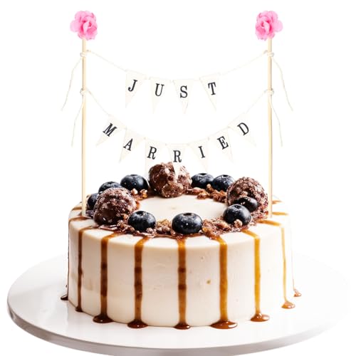 Cake Topper Hochzeit Vintage Just Married Tortendeko Wedding Wimpelkette Mini Girlande für Hochzeitstorte Logo Deko Brautpaar Tortendeko Hochzeit von HaiFafafaing