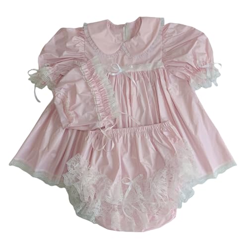 Haian Custom Pink PVC Adult Baby Sissy Style Dress with Matching Bonnet and Bloomers Set (Pink, M) von Haian