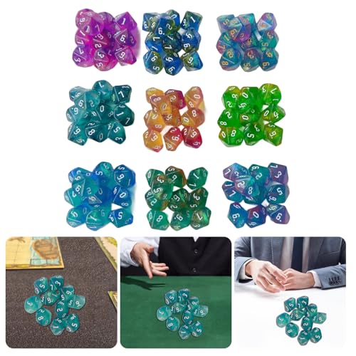 10pcs Polyedrische Zices 10 Seitig Acryl Würfel Rollenspieltisch Spielen Glitzer Farbenfroh von Haiki