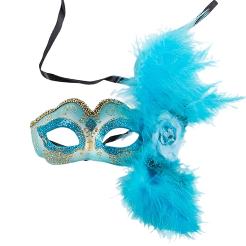 Gefiedertes Maskeradegesicht, gefiederte Augenmaske, Maskerade, halbes Gesicht mit Blume, Halloween-Kostüm-Zubehör von Haiki