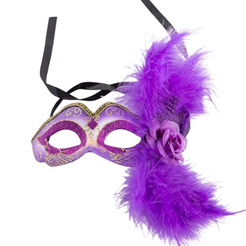 Gefiedertes Maskeradegesicht, gefiederte Augenmaske, Maskerade, halbes Gesicht mit Blume, Halloween-Kostüm-Zubehör von Haiki