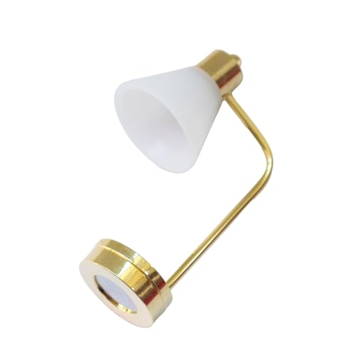 Haiki Elegante Miniatur LED Schreibtischlampe Für 1/12 Skala Puppenhäuser Mit Weißem Lampenschirm Dollhouses Szenenmodelltischleuchte von Haiki