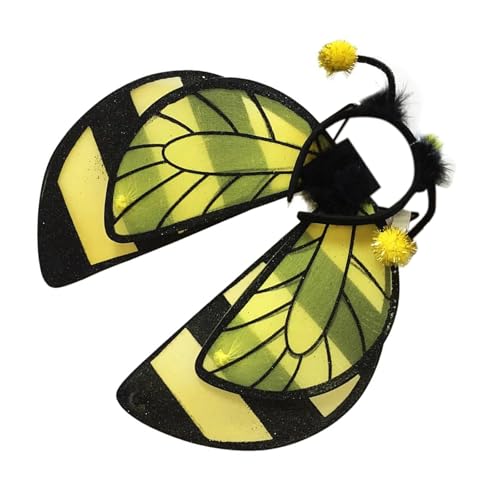 Halloween Flügel Bienen Flügel mit Kopfbedeckung Set Bienen Kostüm Set Schmetterling Flügel Bienen Stirnband Halloween Flügel Bienen Flügel mit Kopfbedeckung Set Bienen Kostüm Set Schmetterling Flügel Bienen Stirnband von Haiki