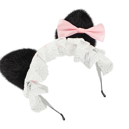 Halloween-Rollenspiel-Kopfschmuck mit Tierohren, mit pelziger Stoffspitze, Schleife, für den ganzen Tag, Foto-Requisiten, Haar-Accessoire von Haiki