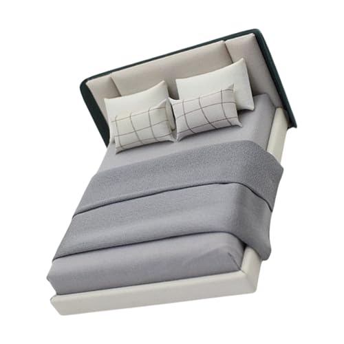 Miniatur-Schlafzimmer-Möbelbett mit Bettwäsche für 1/20 realistische Puppenhäuser Innendekoration Szene Display Zubehör von Haiki