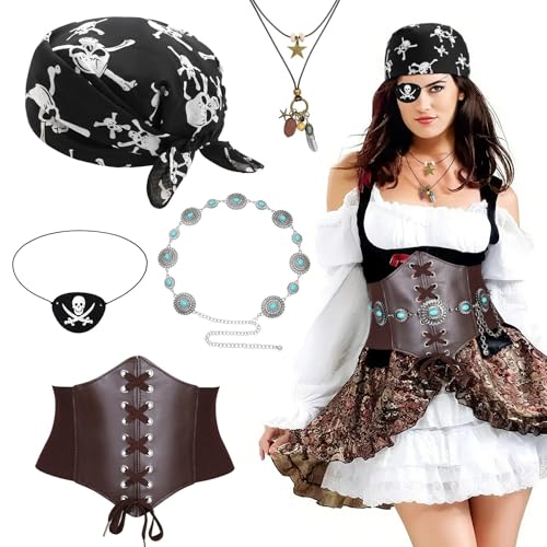 Piratenkostüm-Zubehör, Hut, Mittelalter-Korsett, Augenklappen, Taillengürtel, Halskette, Halloween, Piraten-Outfits, Kapitänskostüm Piratenkostüm-Zubehör, Hut, Mittelalter-Korsett, Augenklappen, Taillengürtel, Halskette, Halloween, Piraten-Outfits, Kapitänskostüm von Haiki