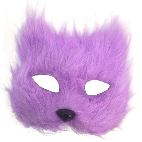 Realistischer Tier-Kopfschmuck mit halbem Gesicht, weicher Plüsch, bequeme Passform, ideal für Halloween und Foto-Requisiten, Halloween, halbes Gesicht, Füchse von Haiki