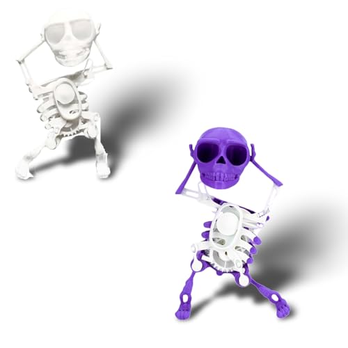 2 Stück Tanzende Totenkopf Spielzeug, Dancing Skeleton Toy, 3D-Gedrucktes Tanzendes Skelett-Spielzeug, Stressabbau-Spielzeug, Halloween Party Dekorationen (Lila+Weiß) von Hailmkont