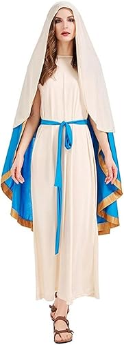 Haione Die Jungfrau Maria Kostüm Rollenspiel Halloween Kostüm mit Kapuze Party Spiel Uniform Set für Damen Frauen Haione Die Jungfrau Maria Kostüm Rollenspiel Halloween Kostüm mit Kapuze Party Spiel Uniform Set für Damen Frauen von Haione