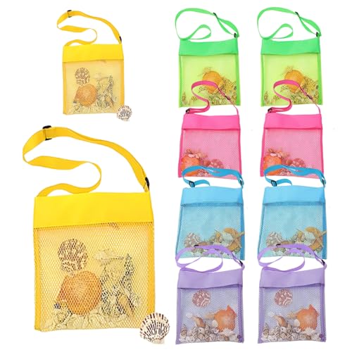 Hajimia Strandspielzeug Mesh Beach Bag für Sandspielzeug 10 Prozent farbenfrohe Strandbeutel für Kinder, die Muschelbeutel mit einstellbaren Tragetilten sammeln von Hajimia