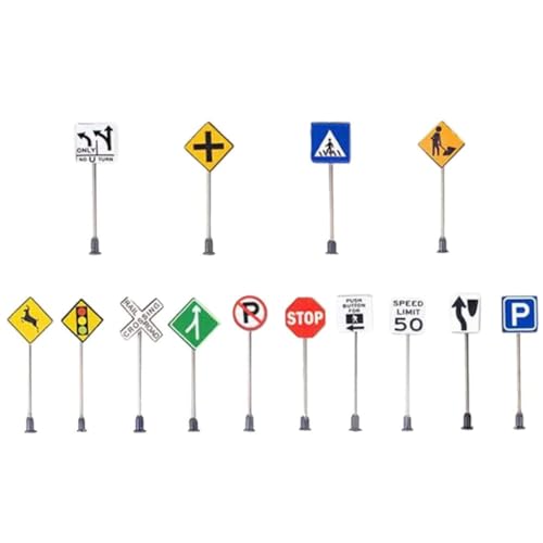 Hajimia Zugsignale, Schilder & Lichter Mini Street Road Schilder Spielset Verkehrszeichen Modell 1:87 1: 150 1: 100 Skala -Wegweiser 14pcs von Hajimia