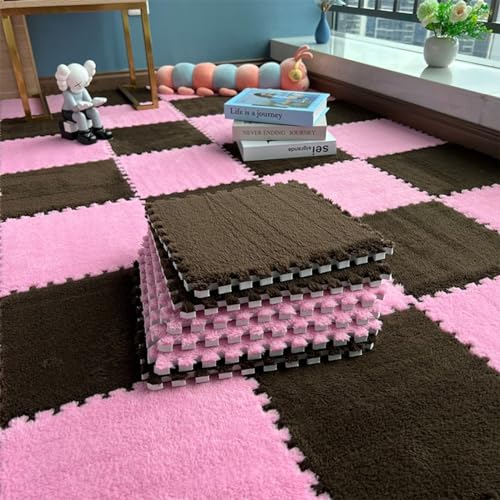 Haklein Plüsch-Schaumstoff-Bodenmatte, 30 x 30 x 1 cm, Spielmatten, Puzzle-Teppich, Schaumstoff-Bodenfliesen, rutschfest, weich, ineinandergreifend, Teppich, Raumdekoration, 10 Stück, Braun und Rosa Haklein Plüsch-Schaumstoff-Bodenmatte, 30 x 30 x 1 cm, Spielmatten, Puzzle-Teppich, Schaumstoff-Bodenfliesen, rutschfest, weich, ineinandergreifend, Teppich, Raumdekoration, 10 Stück, Braun und Rosa von Haklein