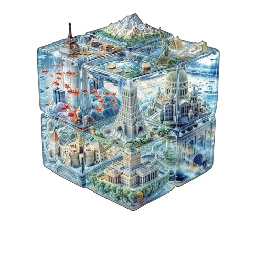 Holzpuzzle Erwachsene Cube Stadt - 170 Teile Holzpuzzle Geschenkbox, Wanddekoration (Erwachsene/Kinder) von Hakumata