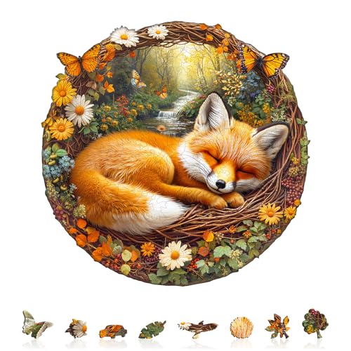 Holzpuzzle Erwachsene Fauler Kleiner Fuchs - 265 Teile Rundpuzzle Geschenkbox, Wanddekoration (Erwachsene/Kinder) von Hakumata