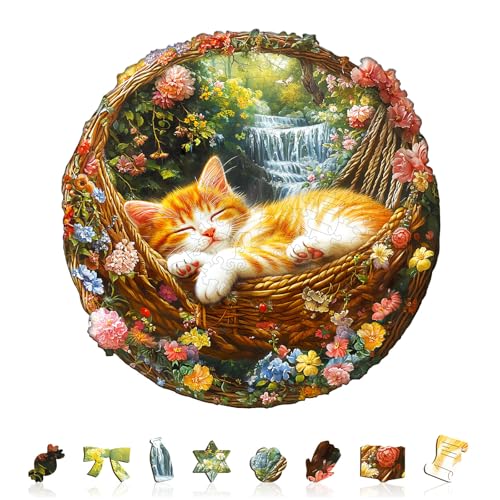Holzpuzzle Erwachsene Garten Schlafen Kätzchen - 280 Teile Rundpuzzle Geschenkbox, Wanddekoration (Erwachsene/Kinder) von Hakumata