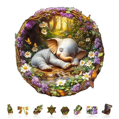 Holzpuzzle Erwachsene Traum Elefant - 280 Teile Rundpuzzle Geschenkbox, Wanddekoration (Erwachsene/Kinder) von Hakumata