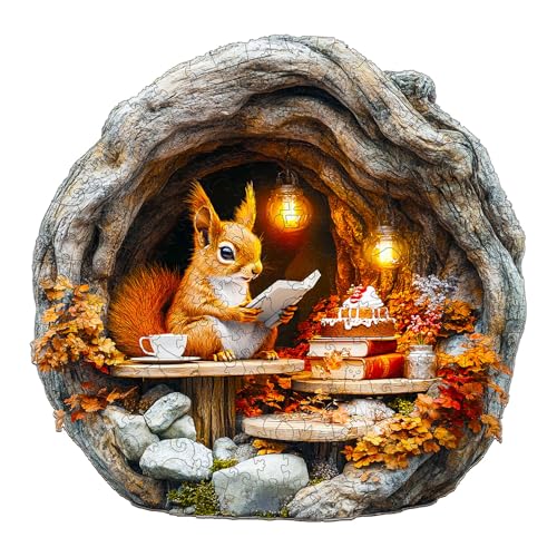 Holzpuzzle Erwachsene und Kinder, 3D Burrow Squirrel Kreisförmige Einzigartige Puzzle, Holz Puzzle Erwachsene Mit Geschenkbox Aus Holz (L-300 Stück) von Hakumata