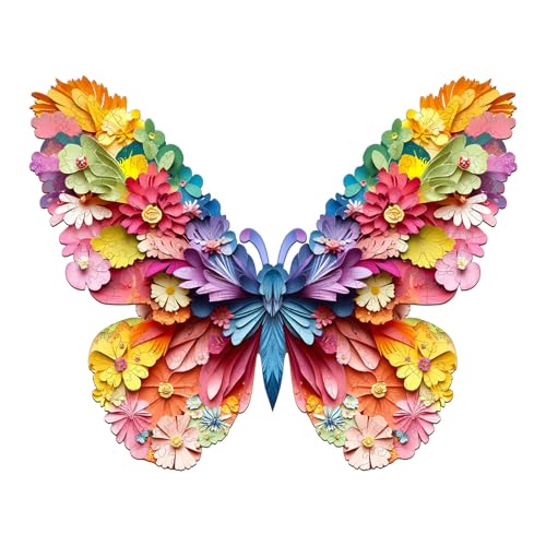 Holzpuzzle Erwachsene und Kinder, 3D Colorful Schmetterling Unregelmäßig Einzigartige Puzzle, Holz Puzzle Erwachsene Mit Geschenkbox Aus Holz (S-85 Stück) von Hakumata