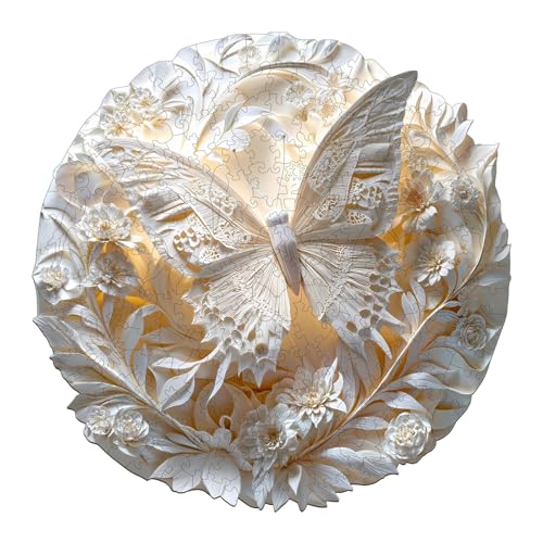 Holzpuzzle Erwachsene und Kinder, 3D Paper Butterfly Kreisförmige Einzigartige Puzzle, Holz Puzzle Erwachsene Mit Geschenkbox Aus Holz (L-300Stück) von Hakumata