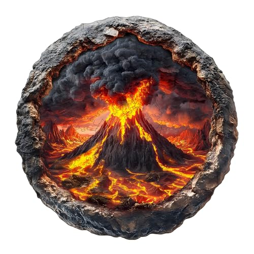 Holzpuzzle Erwachsene und Kinder, 3D Volcanic Eruption Kreisförmige Einzigartige Puzzle, Holz Puzzle Erwachsene Mit Geschenkbox Aus Holz (L-295 Stück) von Hakumata