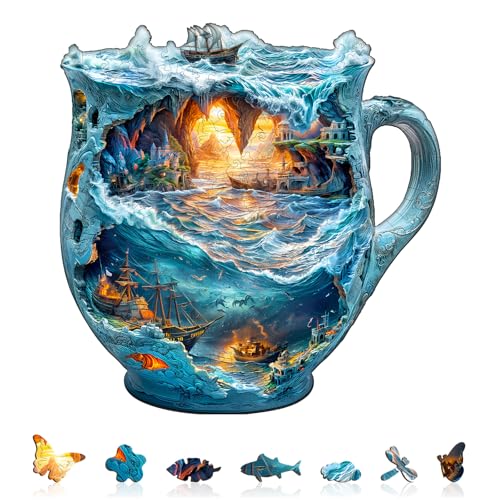 Holzpuzzle Erwachsene und Kinder, Sea Navigation Mug Unregelmäßig Einzigartige Wooden Puzzle, Holz Puzzle Erwachsene Mit Geschenkbox Aus Holz (M-180 Stück) von Hakumata