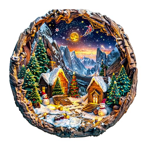 Holzpuzzle Erwachsene & Kinder: 3D Christmas eve Rundpuzzle 270 Teile - Premium Geschenkbox für Wanddekor (34 * 33.9cm) von Hakumata