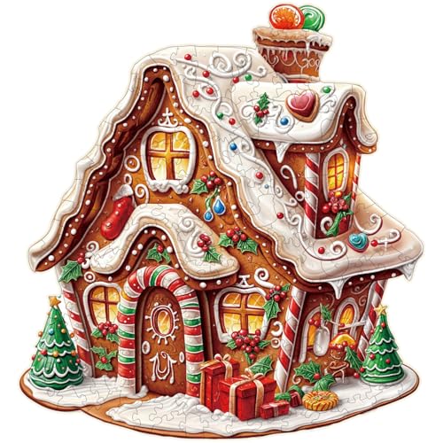 Holzpuzzle Erwachsene & Kinder: Christmas Gingerbread House 2 Holzpuzzle 270 Teile - Premium Geschenkbox für Wanddekor (34 * 31.6cm) von Hakumata