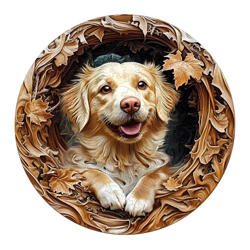Holzpuzzle Erwachsene und Kinder, 3D golden Retriever-2 Kreisförmige Einzigartige Puzzle, Holz Puzzle Erwachsene Mit Geschenkbox Aus Holz (M-200 Stück) Holzpuzzle Erwachsene und Kinder, 3D golden Retriever-2 Kreisförmige Einzigartige Puzzle, Holz Puzzle Erwachsene Mit Geschenkbox Aus Holz (M-200 Stück) von Hakumata
