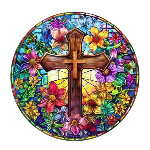Holzpuzzle Erwachsene und Kinder, Stained Glass Cross Kreisförmige Einzigartige Puzzle, Holz Puzzle Erwachsene Mit Geschenkbox Aus Holz (M-200 Stück) Holzpuzzle Erwachsene und Kinder, Stained Glass Cross Kreisförmige Einzigartige Puzzle, Holz Puzzle Erwachsene Mit Geschenkbox Aus Holz (M-200 Stück) von Hakumata