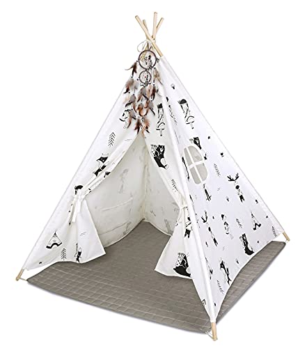 Hakuna Matte Tipi Zelt für Kinder – Stilvolles Spielzelt im skandinavischen Design mit Spielmatte, Traumfänger & Tragetasche – Kinderzelt besteht aus 100% Baumwolle und Kiefernholz, EN71-Zertifiziert von Hakuna Matte