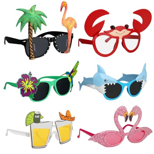 6 Paar Hawaii Party Sonnenbrille Set Lustige Partybrille Hawaiianische Brille Party Photo Booth Requisiten für Sommerparty, Strand Thema Kostümzubehör Foto Requisiten von Halinuia