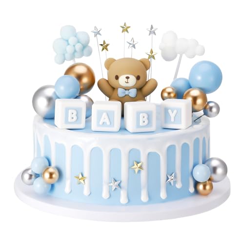 Blau Mini-Kugel-Kuchenaufsatz mit süßer Bären-Kuchendekoration, BABY-Buchstabe, Sternwolken, Cupcake-Aufsatz für Babyparty, Geschlechtsoffenbarung, Dekorationen, Geburtstags-Motto-Partyzubehör von Halinuia