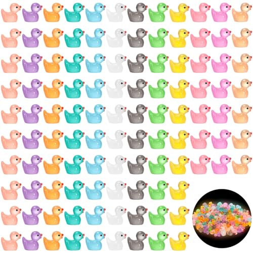 Halinuia 120 Stück Mini Leuchtend Enten Mini Enten Harz 12 Farben Kleine Entchen Figuren Miniatur Minienten Kleine Tiere Duck für Miniatur Garten Aquarium Landschaft Puppenhaus Topfdekorationen von Halinuia