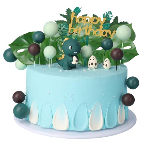 Halinuia 30 Stück Kuchendekorationen Geburtstag Kinder, Thema Dinosaurier Happy Birthday Cake Topper mit dekorativen Kugeln, für Kuchen Party Kinder Taufe von Halinuia