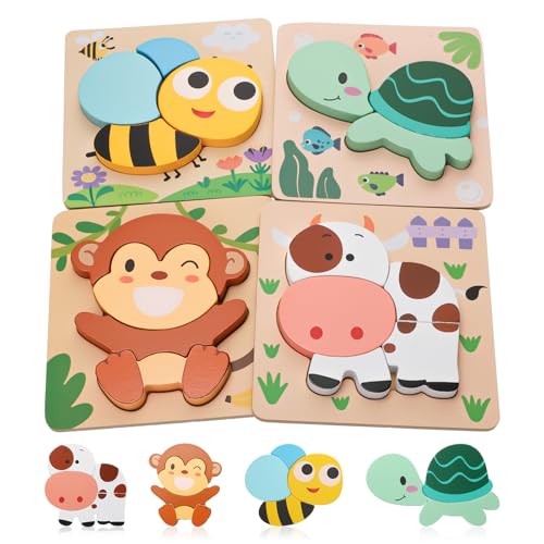 Halinuia Holzpuzzle ab 1 Jahr 4 Stück Puzzle ab 1 Jahr Lernspielzeug Tier Holzpuzzle Babyspielzeug für Junge Mädchen(Tiere) von Halinuia