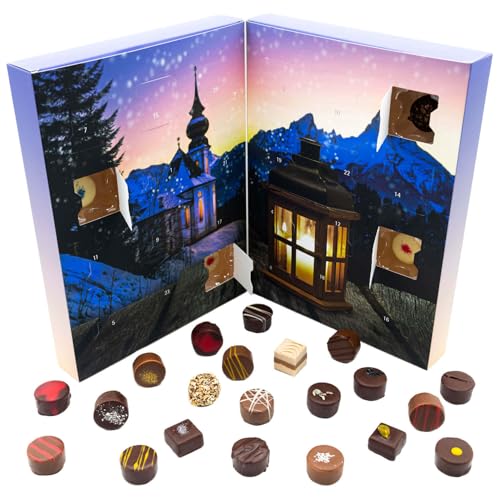 Hallingers Bergkirche - Adventskalender Pralinen Geschenk handmade ohne Alkohol aus Edelkakao Schokolade (Box) - Geschenk im Sommer & als perfektes Grillgeschenk | Glückwunsch Chanukka Freundschaft Ge von Hallingers Genuss Manufaktur