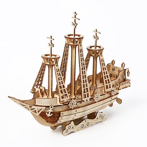 Hallisun 3D Holzpuzzle für Erwachsene, 3D Puzzle Modell Piratenschiff mechanischer Modellbausatz Segelschiffbau, Vintage Boot Serie Konstruktions Bastelset, DIY Heim Dekorationen Geschenke 180 Teile von Hallisun