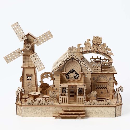 Hallisun 3D Holzpuzzle für Erwachsene, 3D Puzzle Modell Windmühlenhaus mechanischer Modellbausatz Bausatz, Holz Windmühlenhäuschen Serie BAU Bastelset DIY Sammlungen Dekorationen Geschenke, 174 Teile von Hallisun