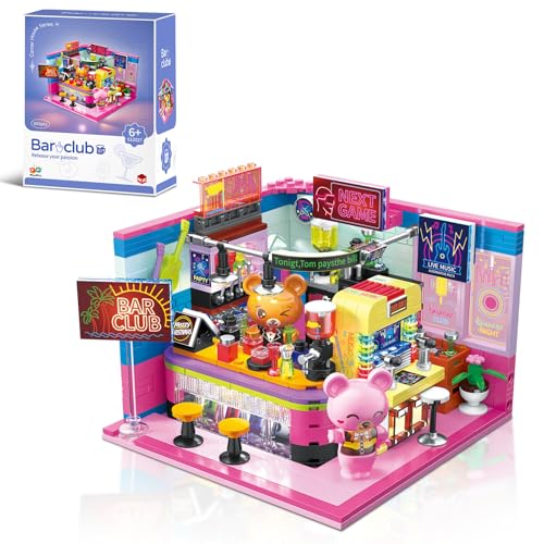 Hallisun Friends Haus Baustein Set, City Bar Club Mini Block Modellbausatz, DIY Modular Kneipe Straßenansicht Konstruktions Spielzeug, Geschenkidee für Kinder Jungen und Mädchen ab 6 Jahren 602 Stück von Hallisun