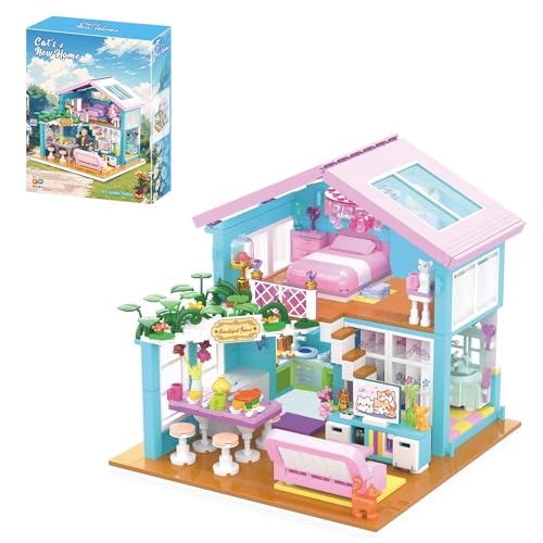 Hallisun Friends Haus Baustein Set, Haustier Katze Neubau Bausatz in Mini Größe, Friends Moderne Wohnung kreatives Bauspielzeug, Geburtstagsgeschenk für Mädchen und Jungen ab 8 Jahren, 730 Teile von Hallisun