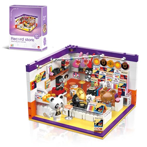Hallisun Friends Haus Baustein Set, Plattenladen Mini Block Modellbausatz, DIY Modular Plattenladen Straßenansicht Konstruktions Spielzeug, Geschenkidee für Jungen und Mädchen ab 6 Jahren, 554 Stück von Hallisun