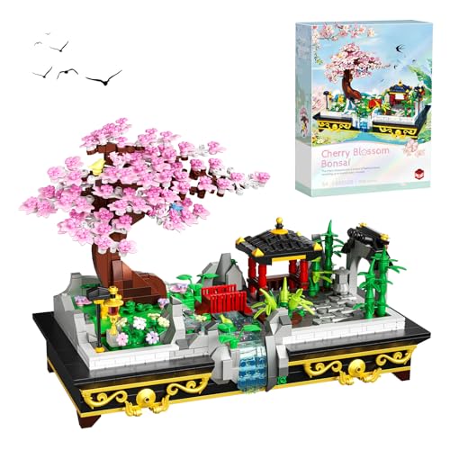 Hallisun Kirschblüten Bonsai Baum Baustein Set, DIY Sakura Baumhaus Mini Baustein, Kreativer Kirschbaum Modellbausatz, Kirschblüten Botanische Sammlung für Erwachsene, Kinder ab 8 Jahren, 1008 Teile von Hallisun