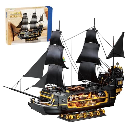 Hallisun Piratenschiff Bauspielzeug, Piratenschiff Mini Block Set, Dark Mirage Modellschiff Boot Bausatz, Halloween Weihnachtsgeburtstagsgeschenke für Erwachsene und Kinder ab 14 Jahren, 2900 Teile von Hallisun