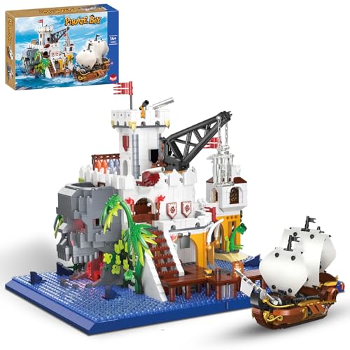 Hallisun Sea Island House Baustein Set, Küstenarchitektur, Mini Steinmodellbausatz, Inselturm Gebäude Sammlung, Blockspielzeug, Geschenk für Kinder, Jugendliche ab 8 Jahren (Piratenbucht) von Hallisun