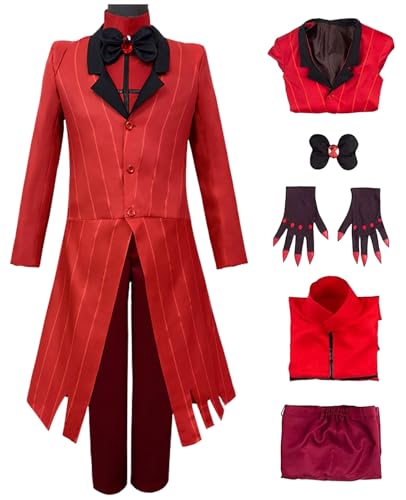 Hallojojo Alastor Cosplay Kostüm Rot/Blau Blazer Anime Hazbin Hotel Verkleidung Alastor Uniform Weihnachten Halloween Karneval Party Bühnenauftritt Fancy Kostüm für Erwachsene von Hallojojo