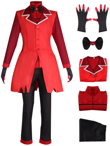 Hallojojo Alastor Cosplay Kostüm Rot Blazer Anime Hazbin Hotel Verkleidung Alastor Uniform Weihnachten Halloween Karneval Party Bühnenauftritt Fancy Kostüm für Erwachsene von Hallojojo